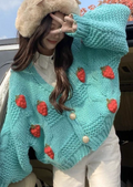 Japanese Mint Cardigan With Strawberries