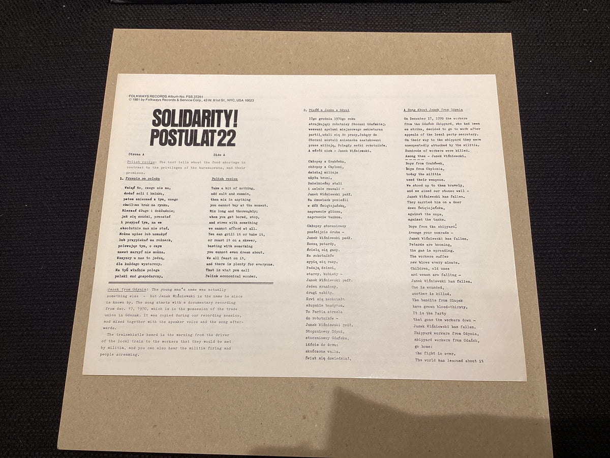 [USED] V/A Solidarity! Postulat 22 Folkways Recordings LP