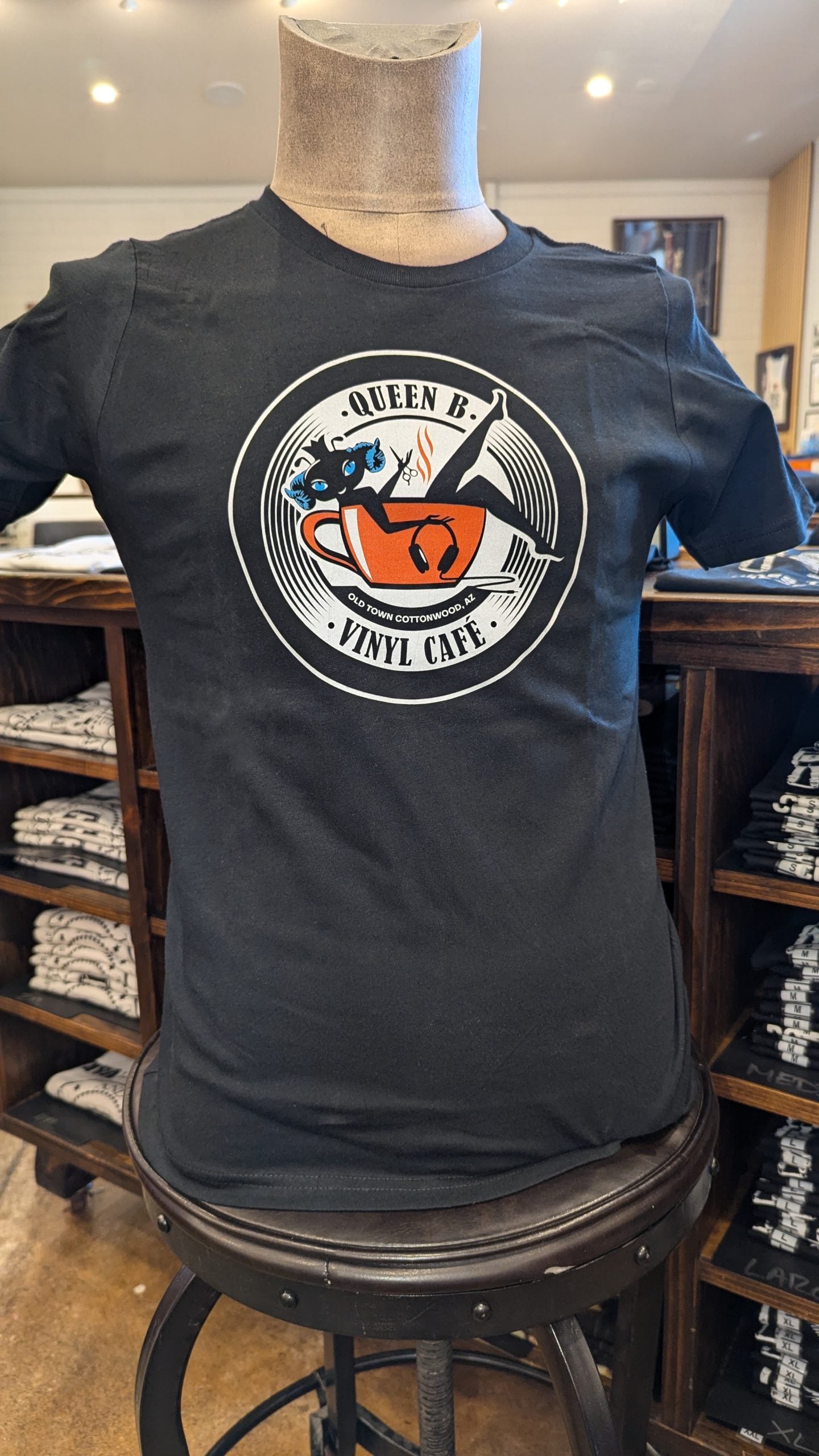 Queen B Vinyl Cafe Logo Youth DTG shirt - Black